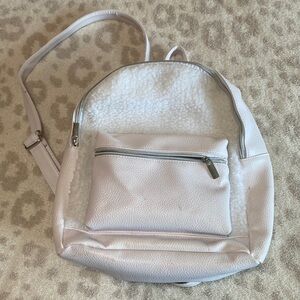 Mini white Sherpa front/back bookbag
